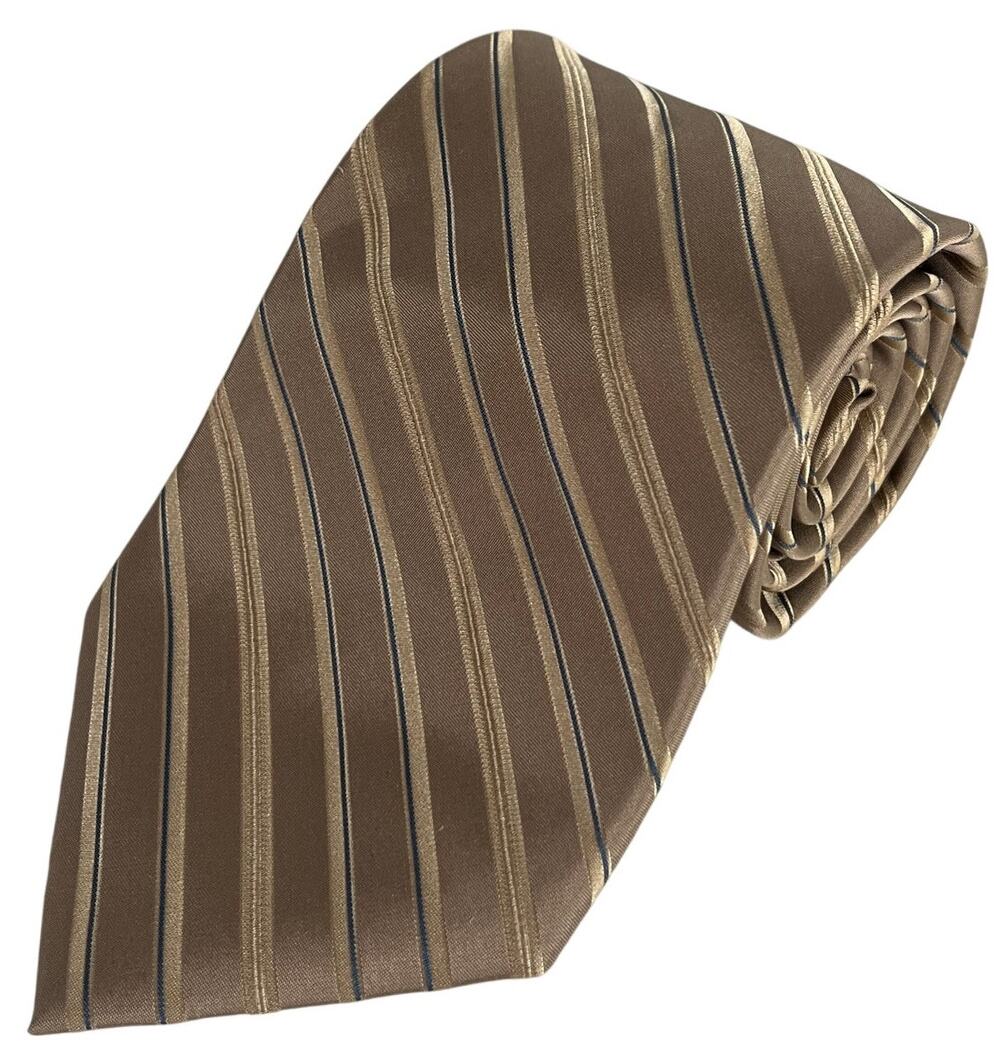 Perry Ellis Portfolio Tan Blue Regimental Stripe Silk Necktie NWT 58x4 China